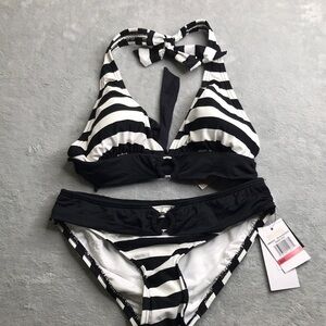 Michael Kors Black & White Stripe Bikini XS New